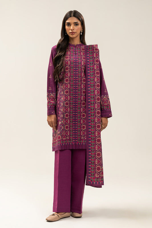3 PIECE PRINTED SLUB KHADDAR SUIT-VIOLET BEAMS (UNSTITCHED)