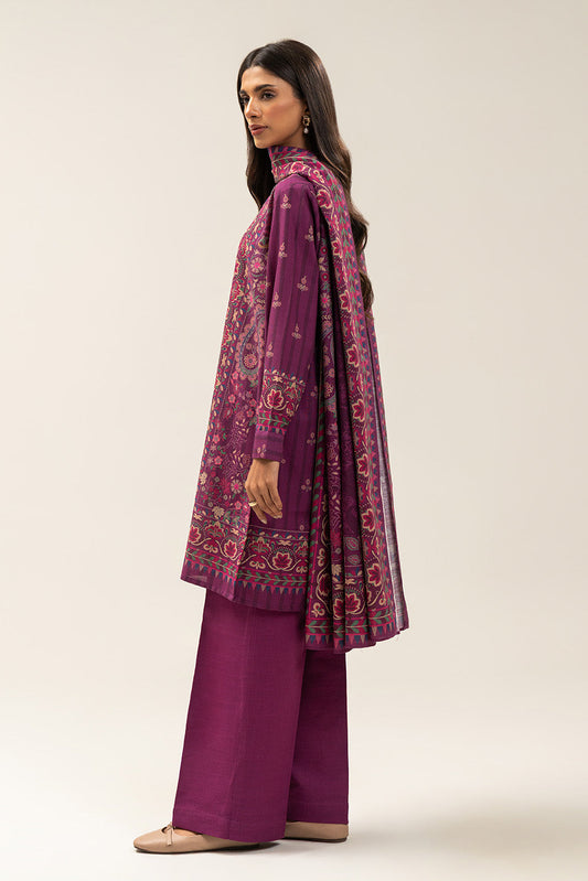 3 PIECE PRINTED SLUB KHADDAR SUIT-VIOLET BEAMS (UNSTITCHED)