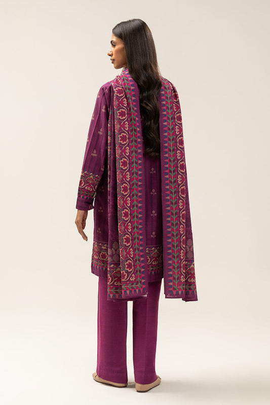 3 PIECE PRINTED SLUB KHADDAR SUIT-VIOLET BEAMS (UNSTITCHED)