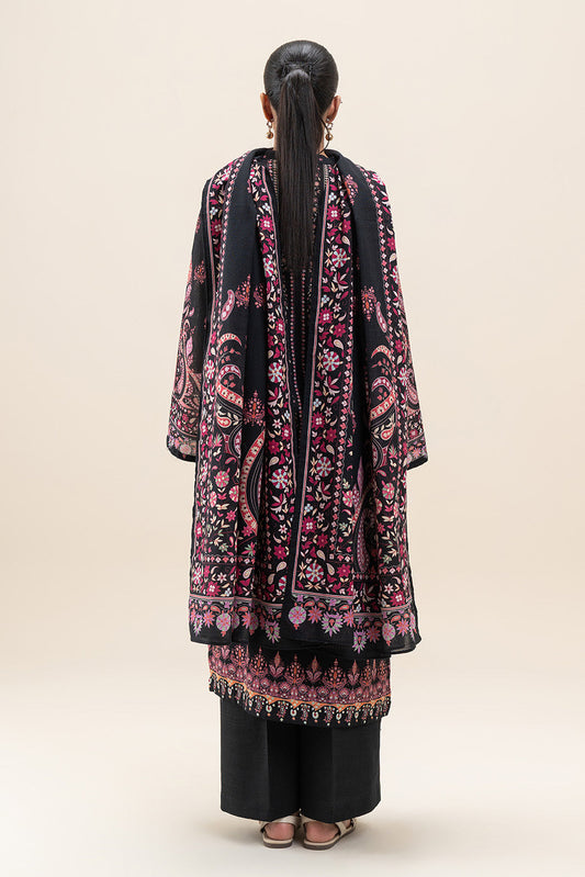 3 PIECE PRINTED SLUB KHADDAR SUIT-EBONY BLING