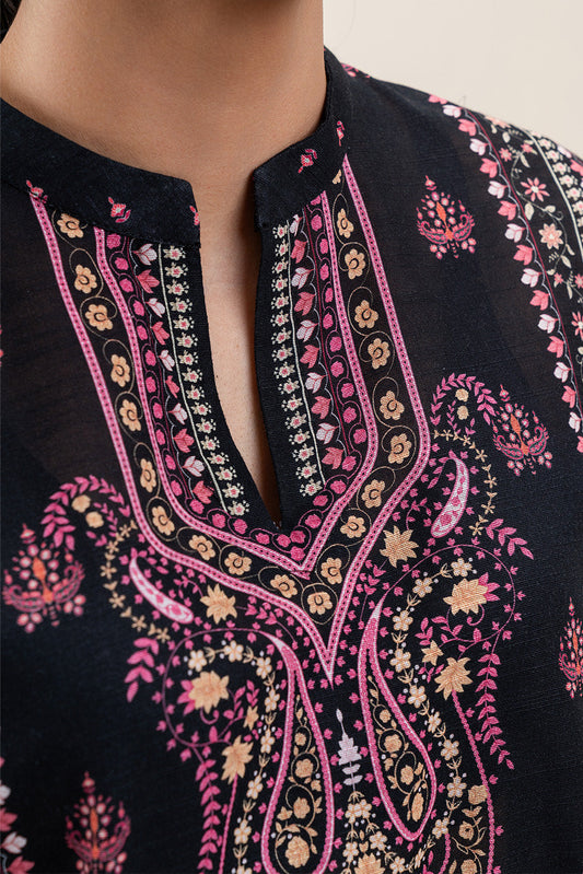 3 PIECE PRINTED SLUB KHADDAR SUIT-EBONY BLING
