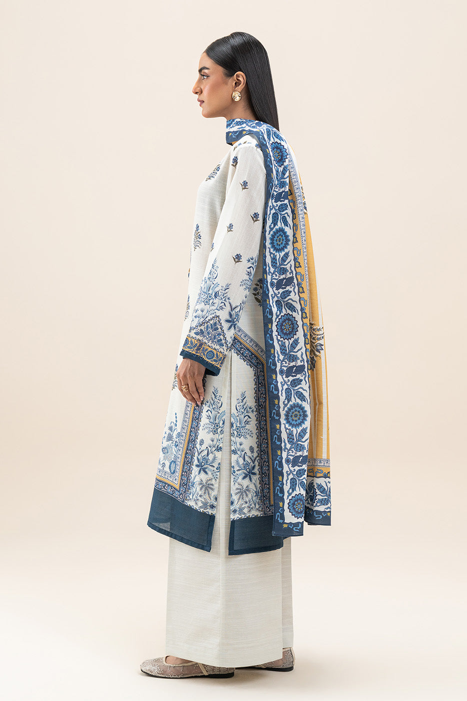 3 PIECE PRINTED SLUB KHADDAR SUIT-WHISPER WHITE