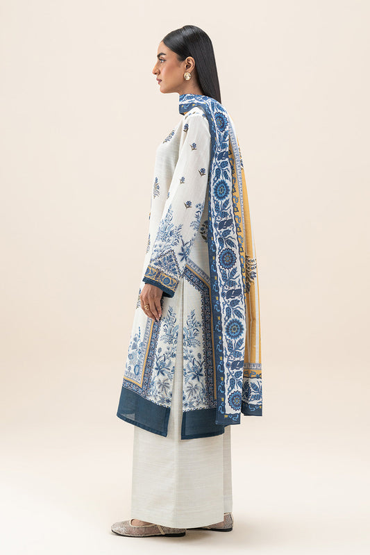 3 PIECE PRINTED SLUB KHADDAR SUIT-WHISPER WHITE