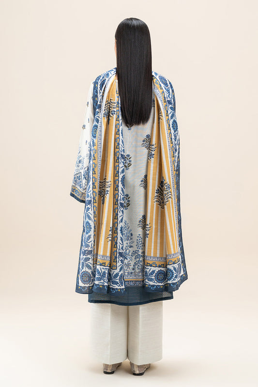 3 PIECE PRINTED SLUB KHADDAR SUIT-WHISPER WHITE