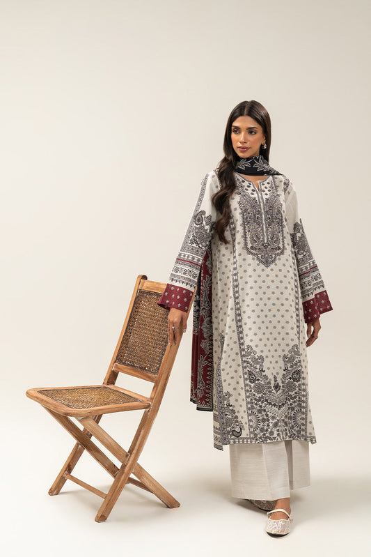 3 PIECE PRINTED SLUB KHADDAR SUIT-COCONUT PEARL (UNSTITCHED)