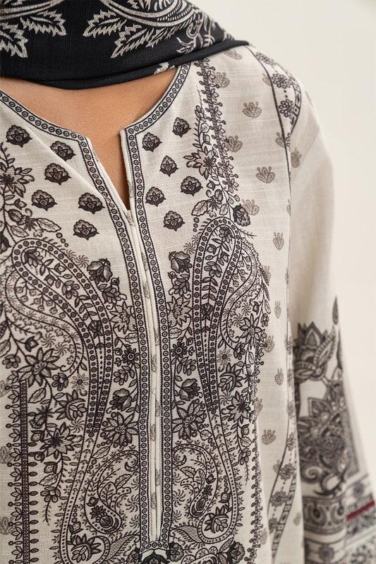 3 PIECE PRINTED SLUB KHADDAR SUIT-COCONUT PEARL (UNSTITCHED)
