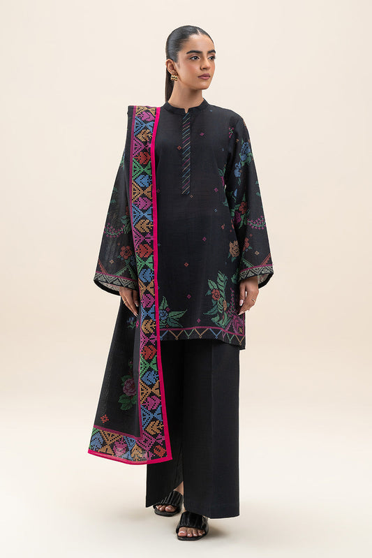 3 PIECE PRINTED SLUB KHADDAR SUIT-MIDNIGHT BLOOM