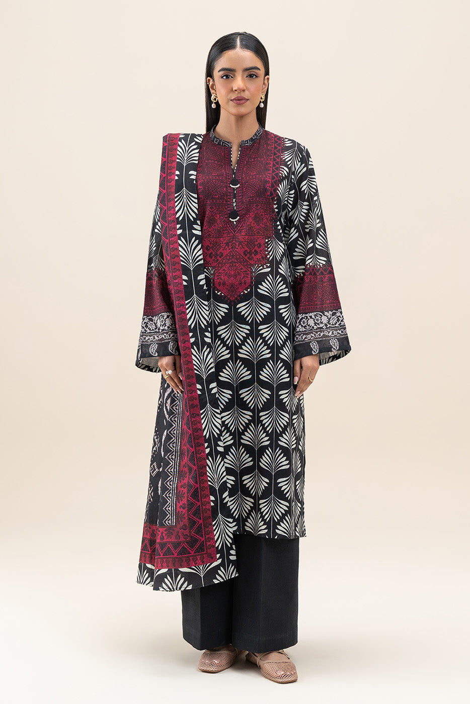 3 PIECE PRINTED SLUB KHADDAR SUIT-RAVEN GRACE