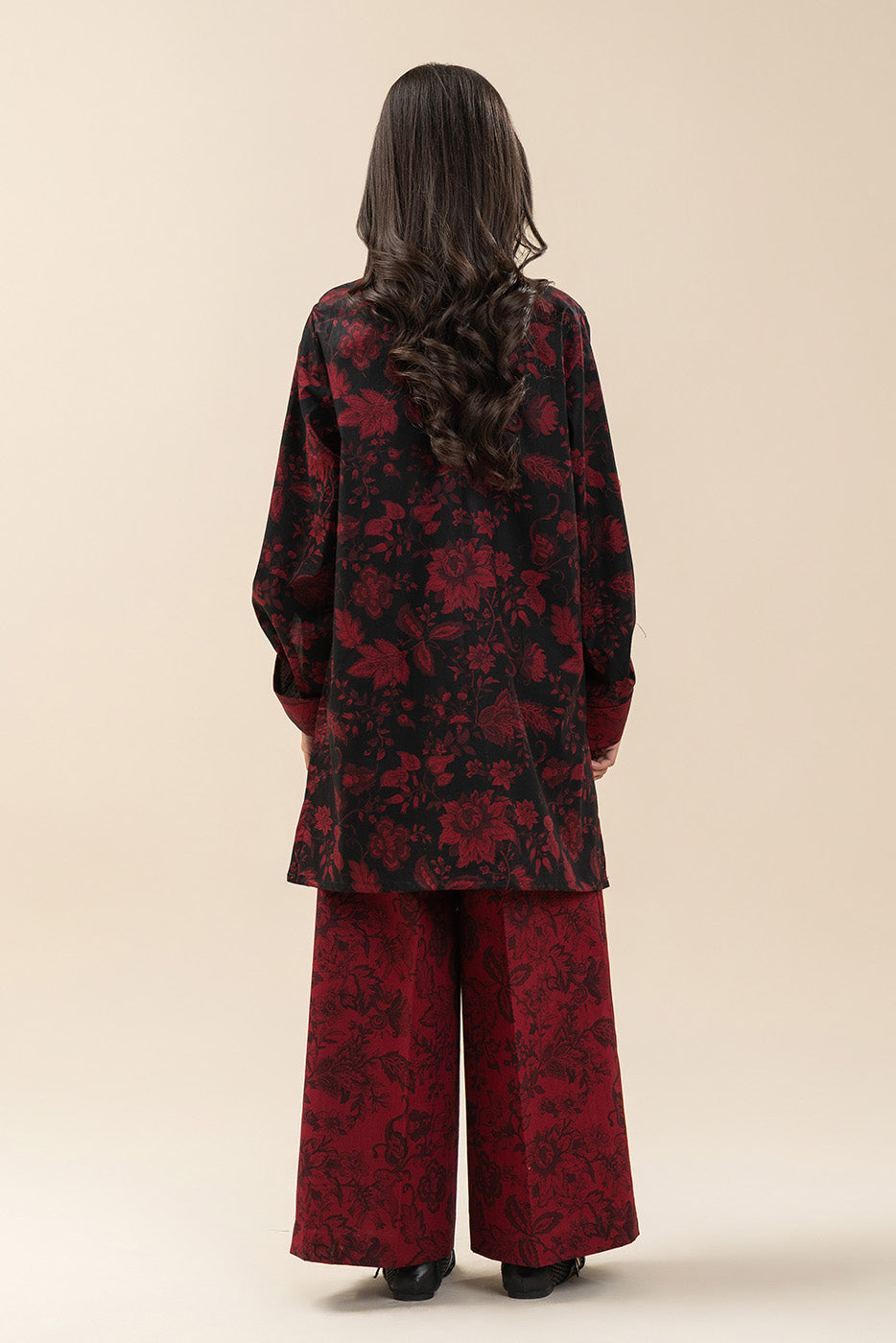 2 PIECE PRINTED CAMBRIC SUIT-MAHOGANY RED (UNSTITCHED)