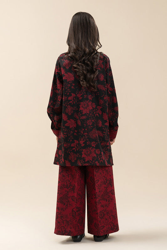 2 PIECE PRINTED CAMBRIC SUIT-MAHOGANY RED (UNSTITCHED)