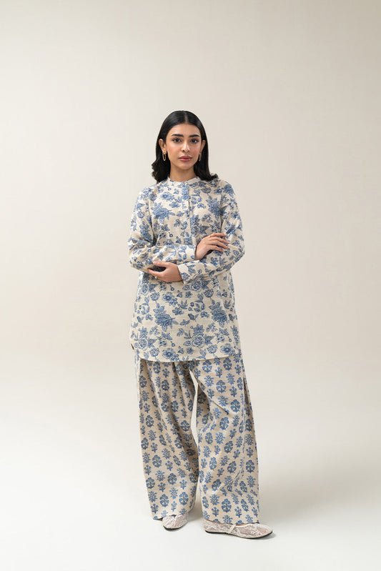 2 PIECE PRINTED SLUB KHADDAR SUIT-IVORY YALE (UNSTITCHED)
