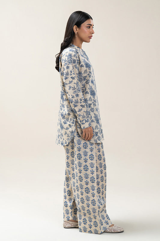 2 PIECE PRINTED SLUB KHADDAR SUIT-IVORY YALE (UNSTITCHED)