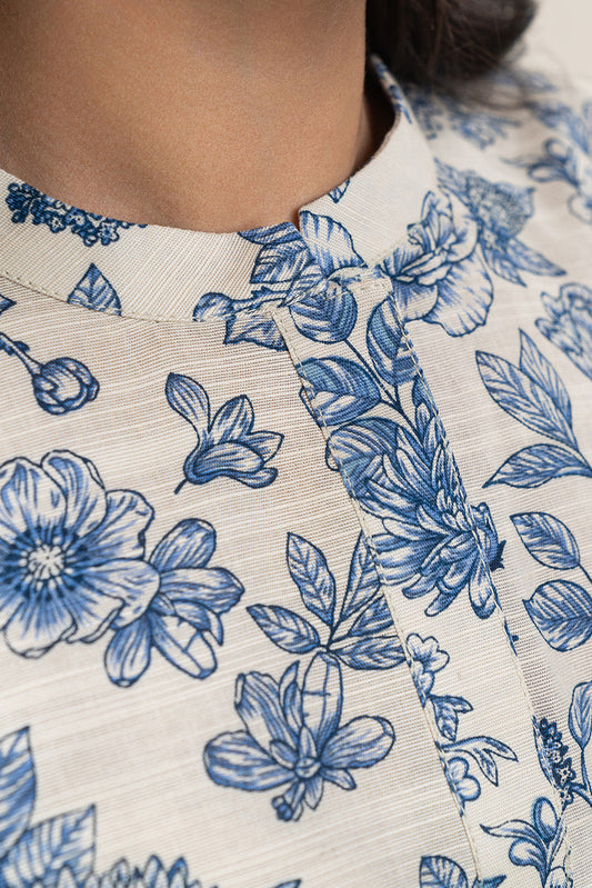 2 PIECE PRINTED SLUB KHADDAR SUIT-IVORY YALE (UNSTITCHED)