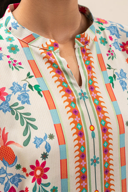 2 PIECE PRINTED LINEN SUIT-IVORY FROST (UNSTITCHED)