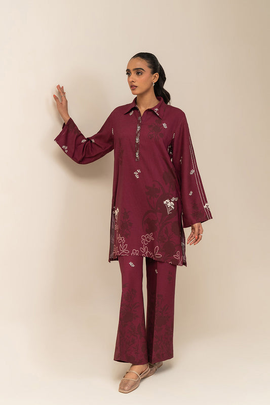 2 PIECE PRINTED LINEN SUIT-MULBERRY GLAM (UNSTITCHED)