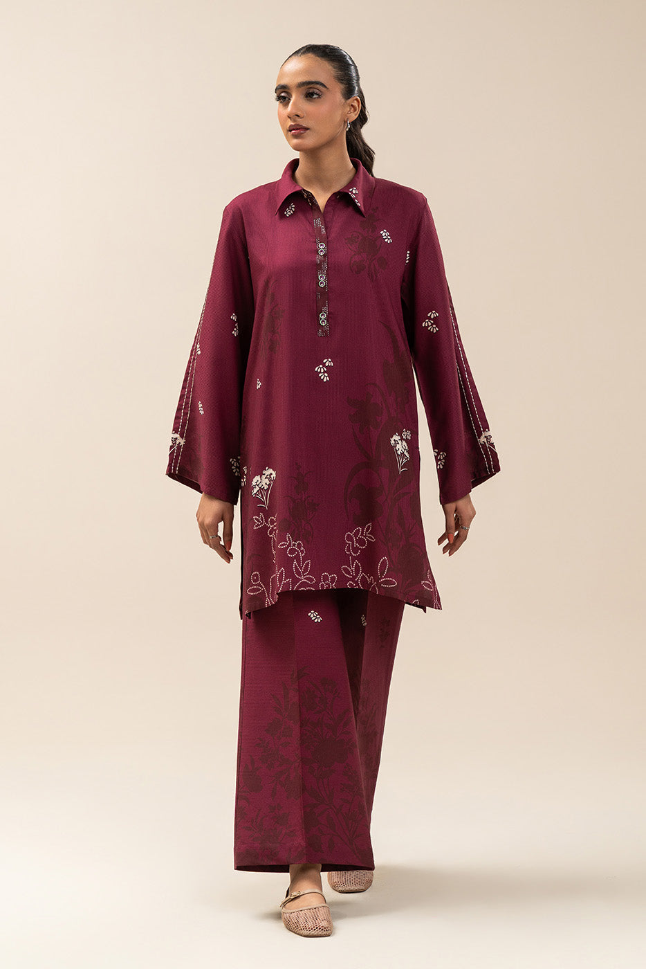 2 PIECE PRINTED LINEN SUIT-MULBERRY GLAM (UNSTITCHED)