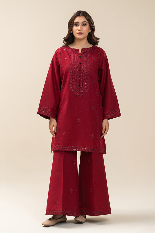 2 PIECE EMBROIDERED MULTI NAPS SUIT-SCARLET MUSE (UNSTITCHED)