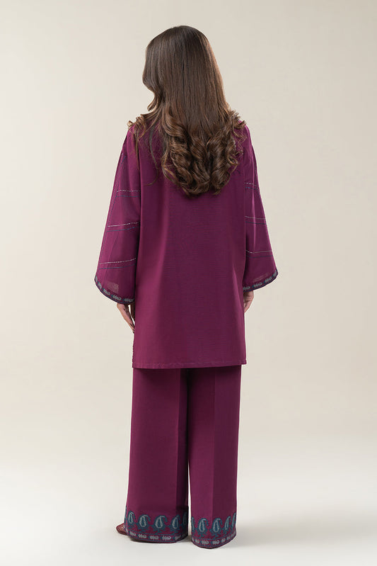 2 PIECE EMBROIDERED SLUB KHADDAR SUIT-MAGENTA ROSE (UNSTITCHED)