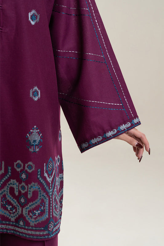 2 PIECE EMBROIDERED SLUB KHADDAR SUIT-MAGENTA ROSE (UNSTITCHED)