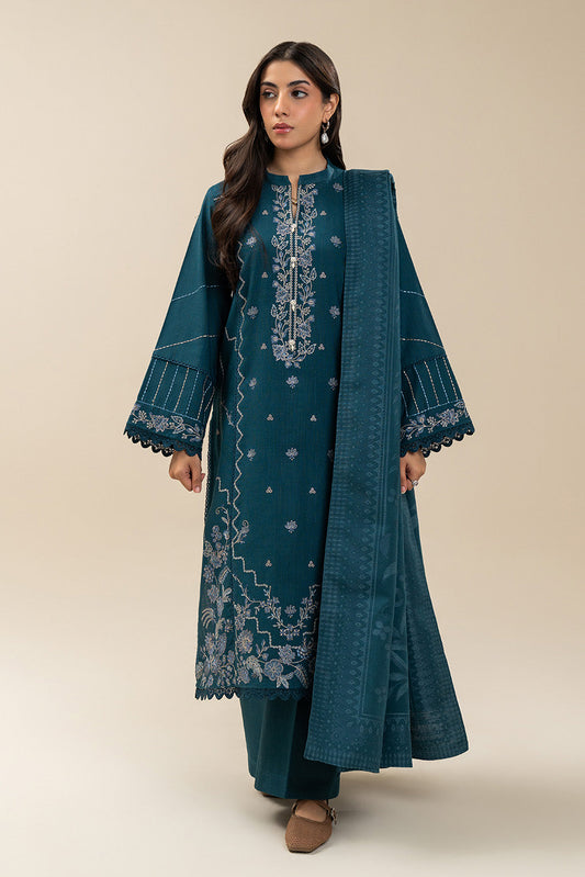 3 PIECE EMBROIDERED SLUB KHADDAR SUIT-AZURE TRANQUIL (UNSTITCHED)