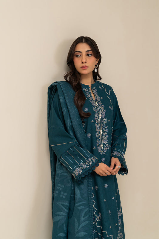 3 PIECE EMBROIDERED SLUB KHADDAR SUIT-AZURE TRANQUIL (UNSTITCHED)