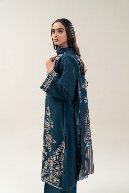 3 PIECE EMBROIDERED SLUB KHADDAR SUIT-DUSKY GEM (UNSTITCHED)