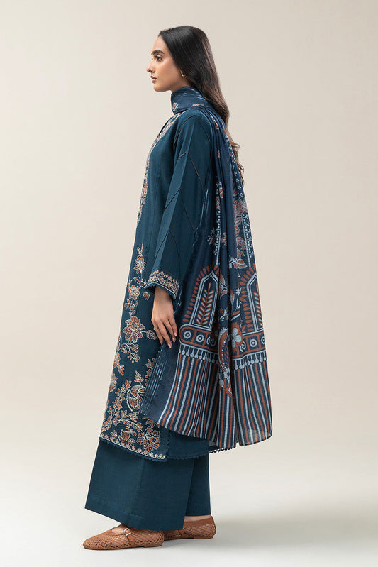 3 PIECE EMBROIDERED SLUB KHADDAR SUIT-DUSKY GEM (UNSTITCHED)