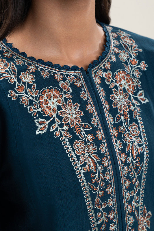 3 PIECE EMBROIDERED SLUB KHADDAR SUIT-DUSKY GEM (UNSTITCHED)