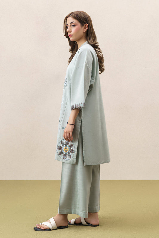 2 PIECE EMBROIDERED TWO WAY SLUB SUIT (PRET)