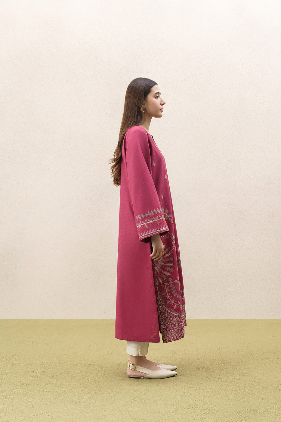 EMBROIDERED TWO WAY SLUB SHIRT (PRET)