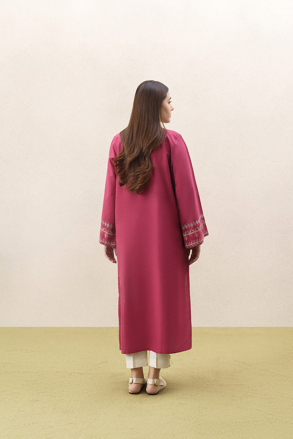 EMBROIDERED TWO WAY SLUB SHIRT (PRET)