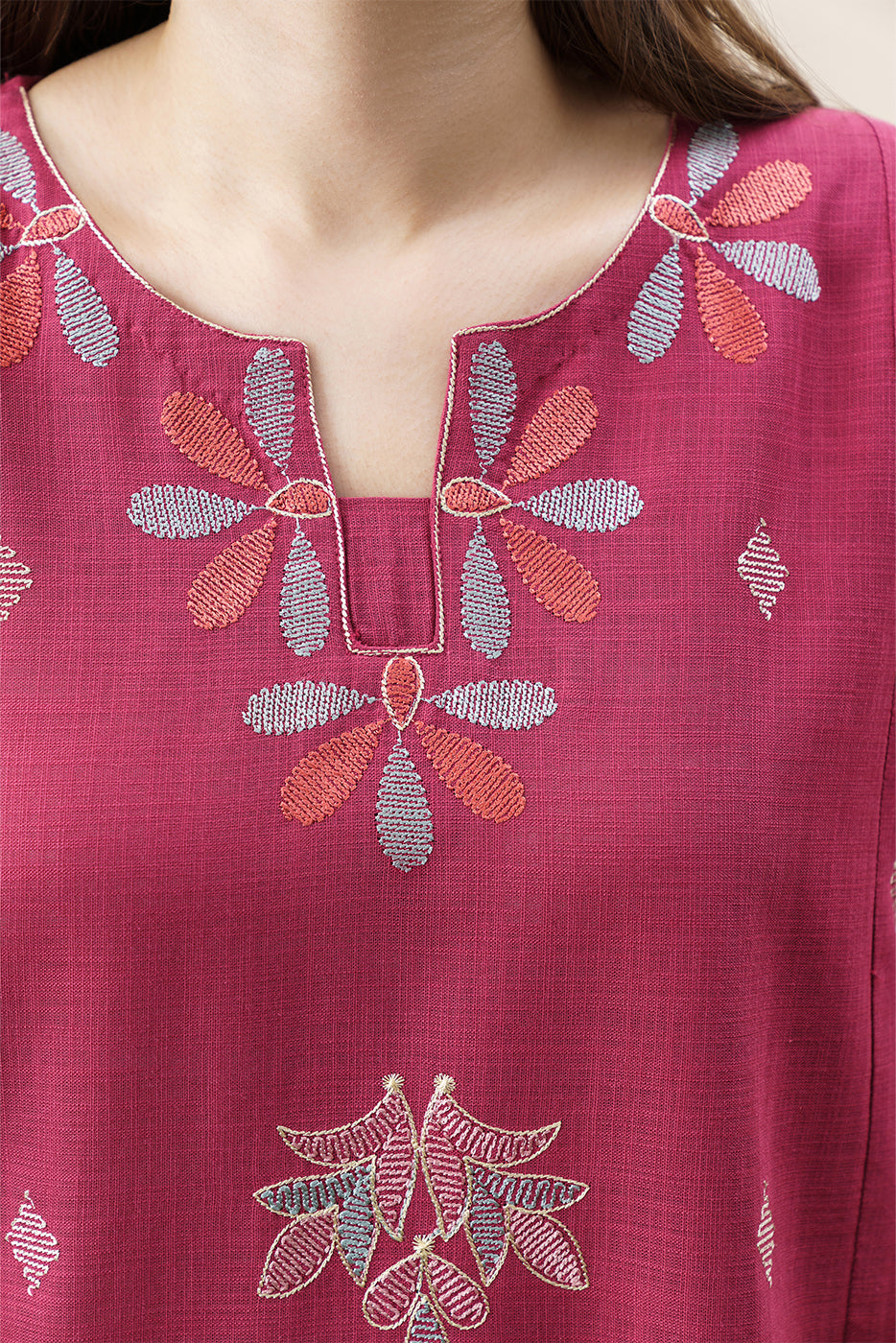 EMBROIDERED TWO WAY SLUB SHIRT (PRET)