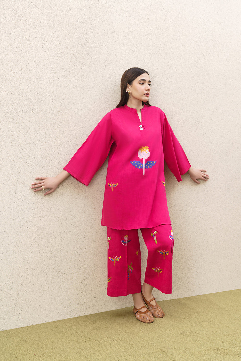 2 PIECE EMBROIDERED TWO WAY SLUB SUIT (PRET)