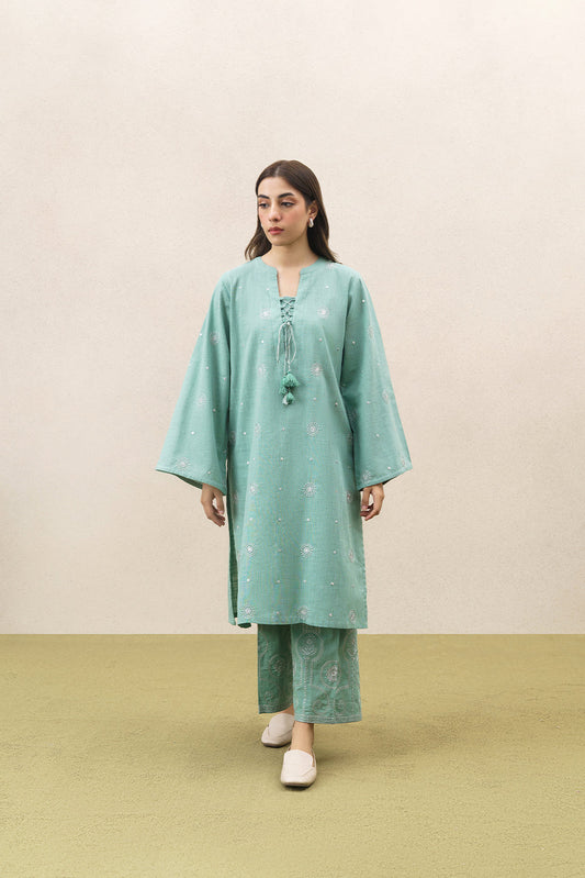 2 PIECE EMBROIDERED SLUB SUIT (PRET)
