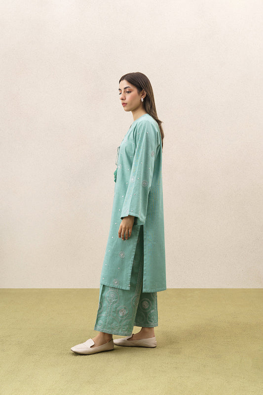 2 PIECE EMBROIDERED SLUB SUIT (PRET)