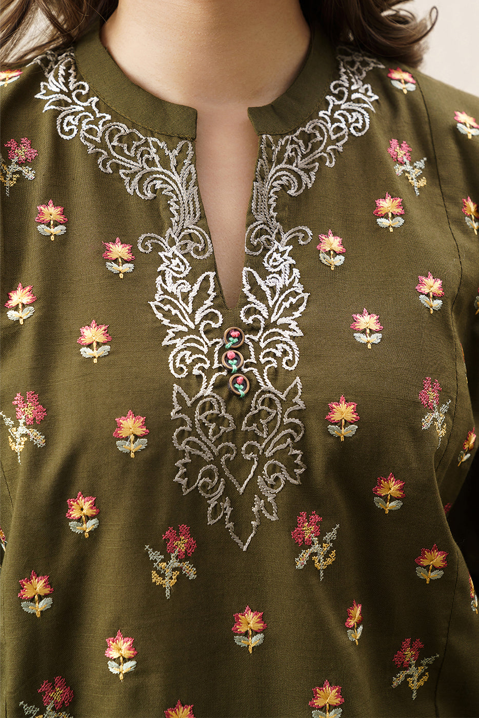 2 PIECE EMBROIDERED SLUB KHADDAR SUIT (PRET)