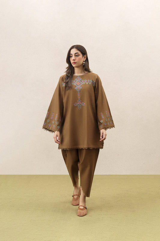 2 PIECE EMBROIDERED SLUB KHADDAR  SUIT (PRET)