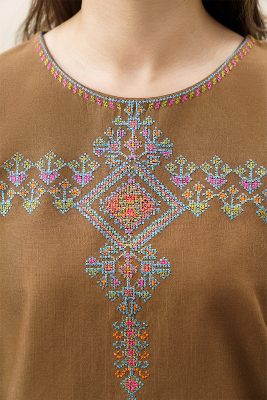 2 PIECE EMBROIDERED SLUB KHADDAR  SUIT (PRET)