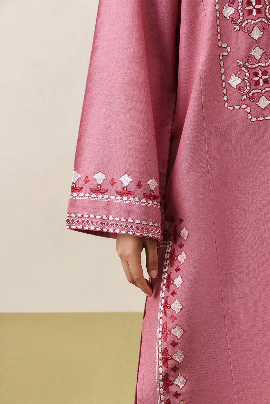 2 PIECE EMBROIDERED SLUB KHADDAR SUIT (PRET)
