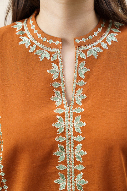 2 PIECE EMBROIDERED SLUB KHADDAR SUIT (PRET)