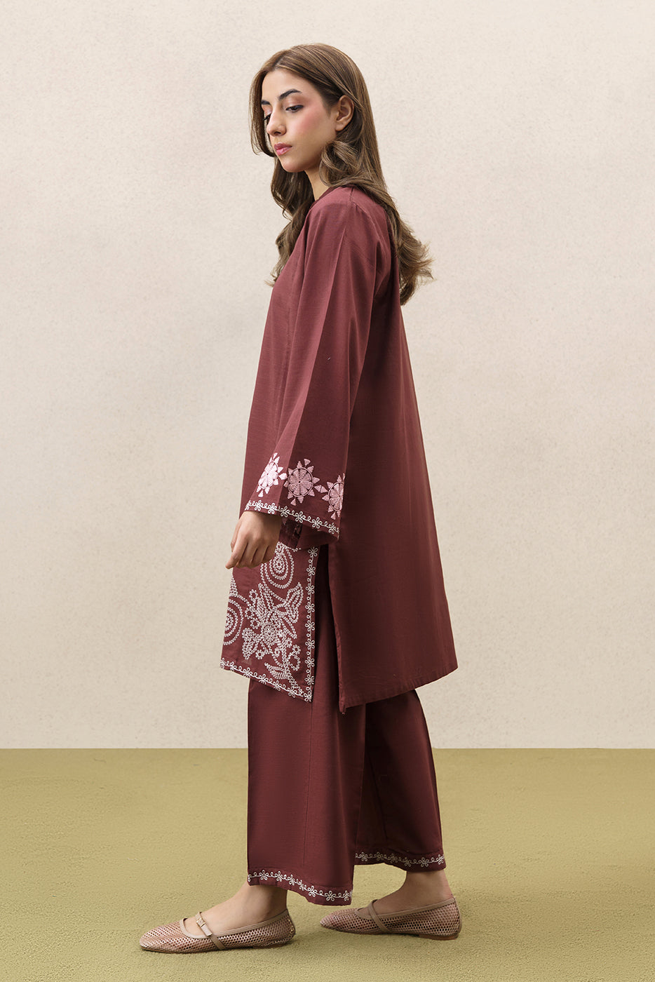 2 PIECE EMBROIDERED SLUB KHADDAR SUIT (PRET)