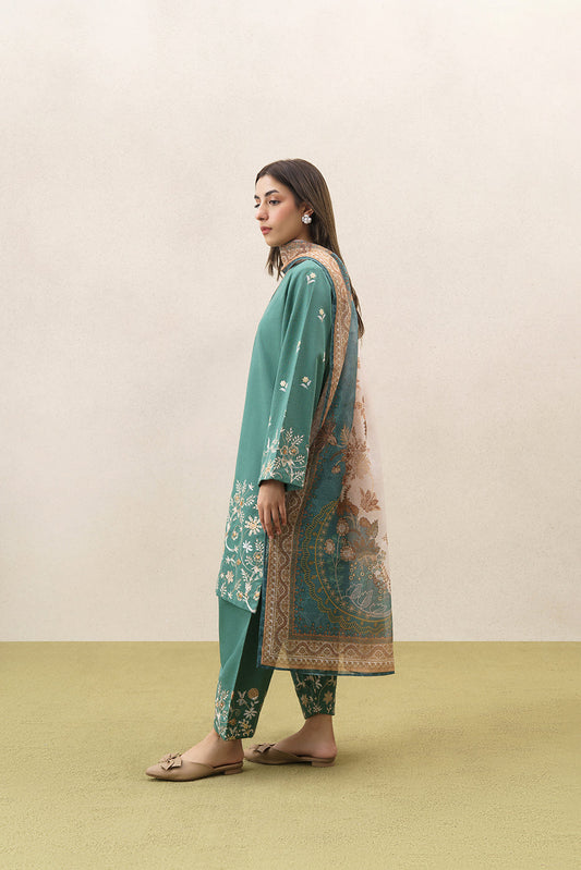 3 PIECE EMBROIDERED SLUB KHADDAR SUIT (PRET)