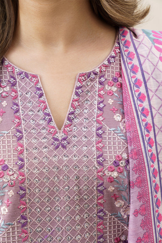 3 PIECE EMBROIDERED SLUB KHADDAR SUIT (PRET)