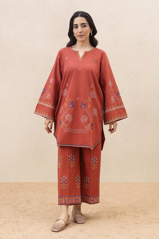 2 PIECE EMBROIDERED SLUB SUIT (PRET)