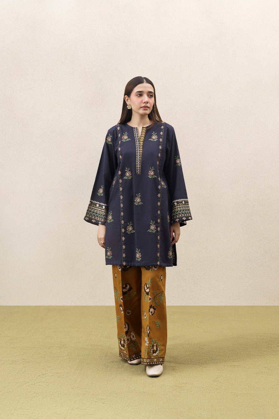 2 PIECE EMBROIDERED SLUB KHADDAR SUIT (PRET)