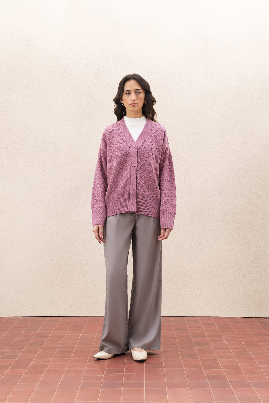 BRAIDED KNIT BUTTON UP CARDIGAN
