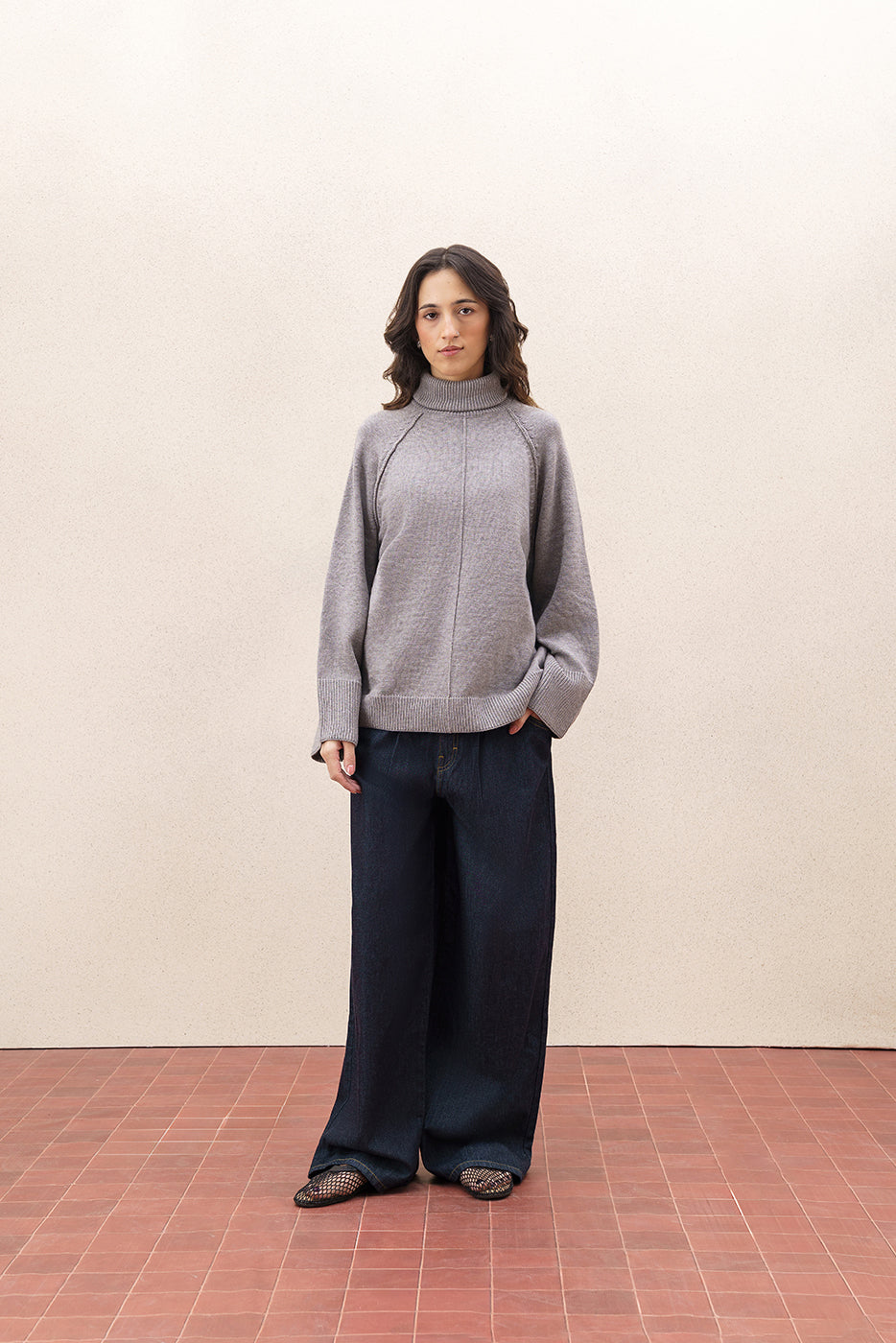 MOCK TURTLE NECK KNIT PULLOVER