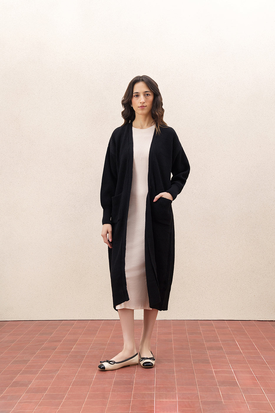 RIBBED KNIT LONG SHRUG