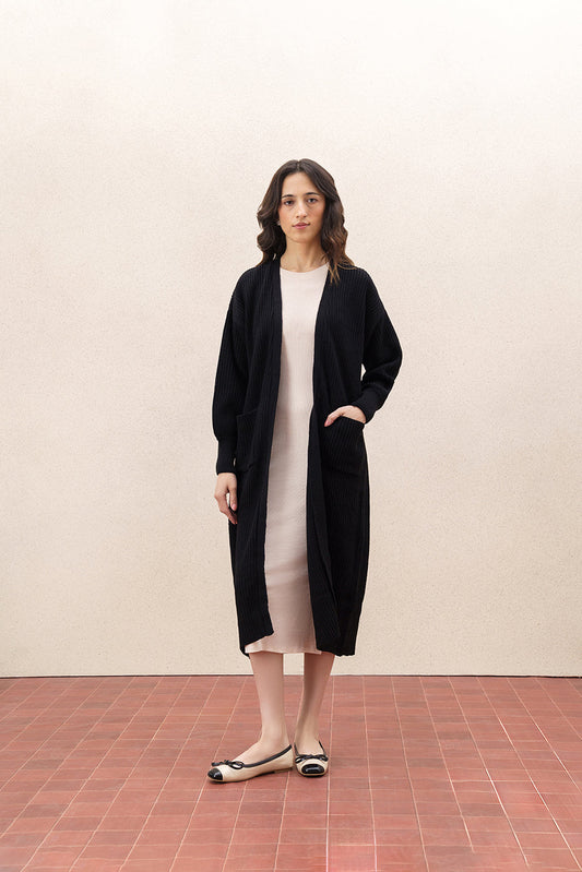 RIBBED KNIT LONG SHRUG