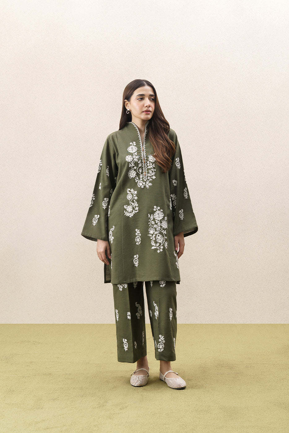 2 PIECE EMBROIDERED SLUB KHADDAR SUIT (PRET)